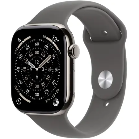 Apple Watch Series 11 5G (2025) Aluminum 46mm GPS eSIM NFC IP6X Aluminum Case Natural with Stone Grey Sport Band
