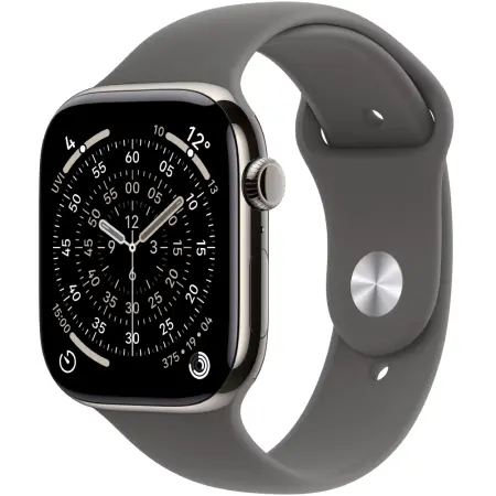 Apple Watch Series 11 5G (2025) Aluminum 46mm GPS eSIM NFC IP6X Aluminum Case Natural with Stone Grey Sport Band