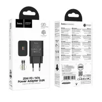 Travel Charger Hoco N76 Star GaN 25W Fast Charge with 1xUSB-C and USB-C to USB-C Cable Black