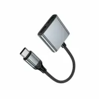 Adapter Hoco UPA34A USB-C to 2xUSB-C for Mic, Audio and Power Supply Braided Cable Metal Grey