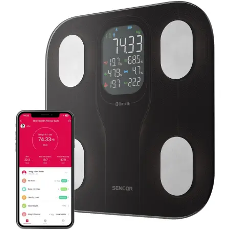 Smart Fitness Bathroom Scale with Bluetooth for iOS and Android Sencor SBS 9002BK