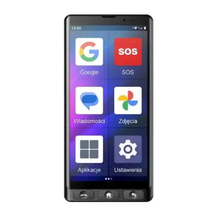 Used Maxcom MS601 4G Dual Sim 6" 4GB/64GB with Desktop Charger, Large Icons and Physical Buttons and SOS Button Black
