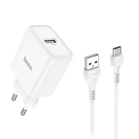Travel Charger Hoco DC72 River USB-A 5V 2.1A with USB-A to USB-C Cable 1m White