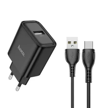 Travel Charger Hoco DC72 River USB-A 5V 2.1A with USB-A to USB-C Cable 1m Black