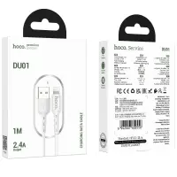 Data Cable Hoco. DU01 Novel USB to Lightning 2.4A  Charging and Data Transfer White 1m
