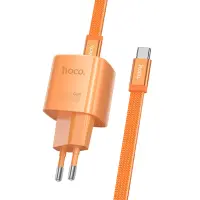 Travel Charger Hoco. DC148 Ridge 1xUSB-C PD45W GaN QC with USB-C to USB-C Cable 1.2m Braided Orange
