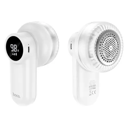 Portable Rechargeable Fabric Shaver Hoco. DI69 Six Blades 7800 Rpm 3 Speed Settings and LED Display White