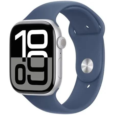 Apple Watch Series 10 Aluminum 46mm GPS NFC IP6X Aluminum Case Silver με Sport Band Denim