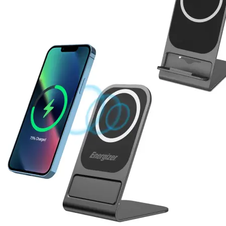 Desktop Charger Energizer WCP109 15W Ultra-Thin Lightweight Fast Charge USB-C Magnetic Case and MagSafe Compatible Grey