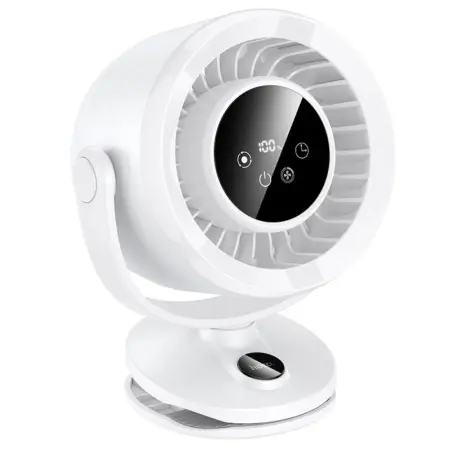 Hoco HX608 Portable Desktop Quiet Fan 3600mAh 5-speed Fan Adjustment with LCD Display and Wall-mount Option White