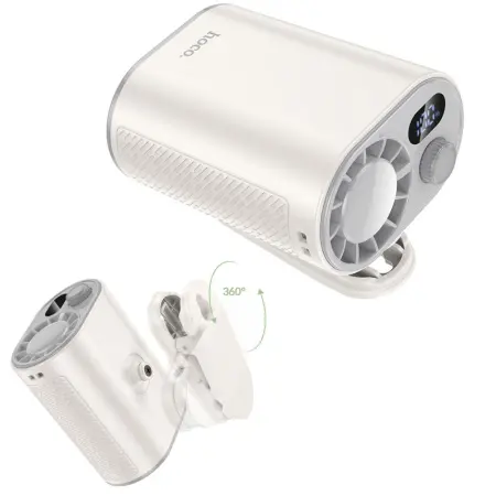 Hoco HX609 Portable Quiet Lightweight Fan 3600mAh 12000 Rpm Max with LCD Display and Clip-on Option White