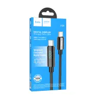 Data Cable Hoco U125 Benefit USB-C to USB-C PD100W 3A Fast Charge with Power Display Braided Black 1.2m