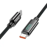 Data Cable Hoco U125 Benefit USB-C to USB-C PD100W 3A Fast Charge with Power Display Braided Black 1.2m