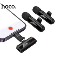 Set Lavalier Microphones Hoco L20A Fair with Clamp Fully Directional Microphone 60mAh 4hr Use Time and Lightning Adapter Black
