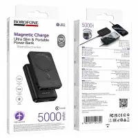 Power Bank Borofone BJ82 5000mAh Ultra-slim 1xUSB-C 1xUSB-A Wireless Charger 5W and LED Battery Indicator Black
