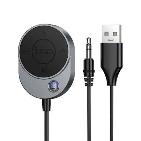 Bluetooth Audio Transmitter Hoco E150 Path v5.4 with AUX USB-A Microphone and Call Control Buttons Grey