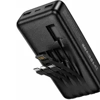 Power Bank Hoco J163A 20000mAh 5V/2A QC 1xUSB-C 2xUSB-A with Integrated Cables USB-A USB-C Lightning MicroUSB and LED Battery Display Black