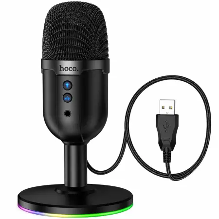 Desktop Microphone Hoco L25 Bright Ideal for Streaming and Video Calls RGB USB-A AUX Omnidirectional Mic Mute and Monitoring Buttons Black