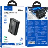 Power Bank Hoco Q3 Pro Mini 10000mAh 22.5W PD20W Super Fast Charge 1xUSB-C 1xUSB-A 1xMicroUSB and LED Digital Display Black