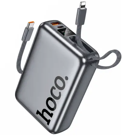 Power Bank Hoco Q39 20000mAh 22.5W PD20W QC3.0 1xUSB-A 1xUSB-C with Integrated Cables USB-C Lighting and LED Display Grey