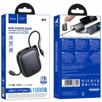 Power Bank Hoco Q49 Peak 10000mAh PD20W QC with Integrated Cables USB-C Lighting and LED Display Grey