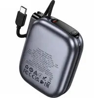 Power Bank Hoco Q49 Peak 10000mAh PD20W QC with Integrated Cables USB-C Lighting and LED Display Grey