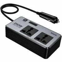 Car Charger 12V to 220V Converter Hoco Z66 with 2xOutlets 200W 2xUSB-A 1xUSB-C 66W LED Display Cable 50cm Black