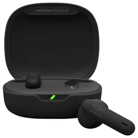 Wireless Hands Free JBL Wave Flex 2 Earbud TWS with Pure Bass ANC up to 40 Hours Operation Time BT v5.3 IP54 and Fast Charge Case Black