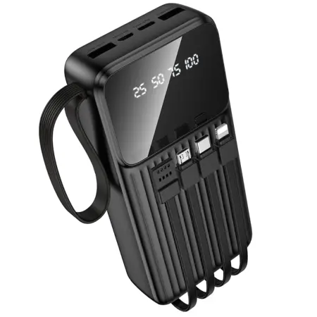Power Bank Borofone BJ76A 20000mAh with 4 Cables and 4 Ports USB-C USB-A Lightning Micro-USB and LED Battery Indicator Black