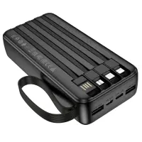 Power Bank Borofone BJ76A 20000mAh with 4 Cables and 4 Ports USB-C USB-A Lightning Micro-USB and LED Battery Indicator Black