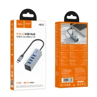 USB Hub Hoco HB1C 4-in-1 USB-C to 4xUSB-A 3.0 Aluminum Alloy Grey