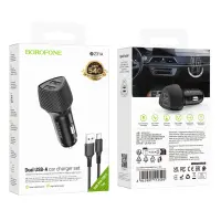 Car Charger Borofone BZ31A Solid Dual USB-A Ports 17W and USB-A  to USB-C Cable 1m Black