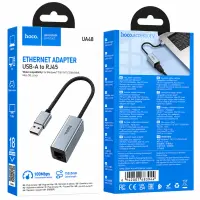 Hoco UA48 USB-A to RJ45 OTG 10/100Mbps 15cm Metal Grey