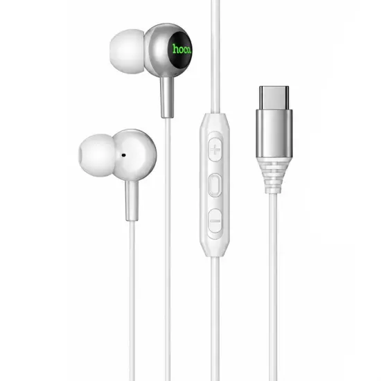 Hands Free Hoco M120 Gratified USB-C Universal Earphones Hi-Fi Stereo RGB White-Silver 1.2m
