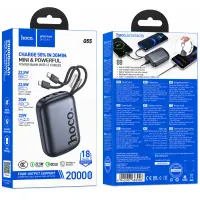 Power Bank Hoco Q55 Rock 20000mAh PD20W QC USB-C USB-A and Integrated Cables USB-C Lighting LED Display Grey