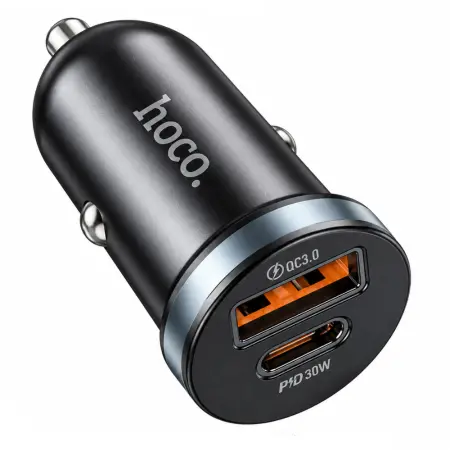 Car Charger Hoco. DZ19 Scenery Lightweight USB-C PD30W + USB-A 18W QC3.0A Black