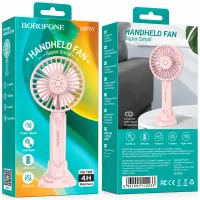 Borofone DBF01 Precious Portable Handheld Super Small Silent Fan 1200mAh 3 Airflow Speeds and Phone Desktop Stand Pink