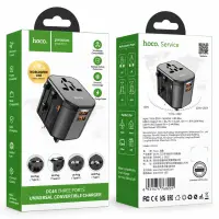 Hoco. DC44 Universal Travel Charger US EU AU UK with 2xUSB-A 1xUSB-C PD20W Black