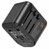 Hoco. DC44 Universal Travel Charger US EU AU UK with 2xUSB-A 1xUSB-C PD20W Black