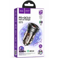 Car Charger Hoco. DZ15 Contact PD45W QC 1xUSB-A 1xUSB-C Transparent Black