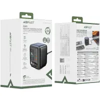 Desktop Charger Acefast Z10 100W 2xUSB-C 1xUSB-A 1xUSB-C GaN Retractable Cable and LED Smart Digital Display Black