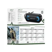 Wireless Speaker Acefast K13 v6.0 TWS ENC 16W 1800mAh AUX TF Card Playback and RGB Lighting IPX6 Black