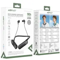 Bluetooth Hands Free Acefast N11 Neckband ENC v6.0 900mAh TF Card 90hrs Playback Time with Speaker Mode 1.5W and Vibration Call Alerts IPX4 Black