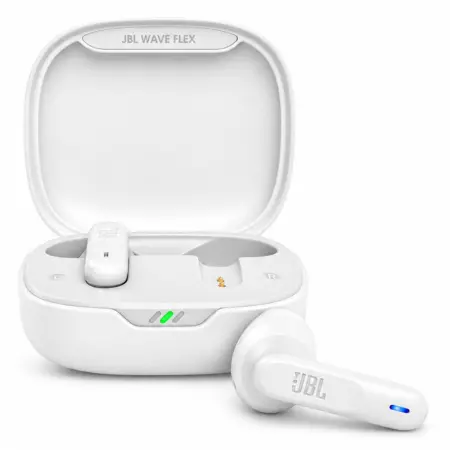 Wireless Hands Free JBL Wave Flex Earbuds with VoiceAware, up to 32 Hours Playtime, BT v5.2, IP54 White