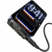 Hoco UA47A USB-C Male to USB-C Female Adapter 240W Charge Power and Phone Stand Use Black