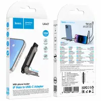 Hoco UA47 Lightning Male to USB-C Female Adapter PD30W Charge Power and Phone Stand Use Black