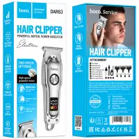 Rechargeable Hair Clipper Hoco. DAR63 800mAh Stainless Steel Blades with 3 Combs and LCD Digital Display Silver