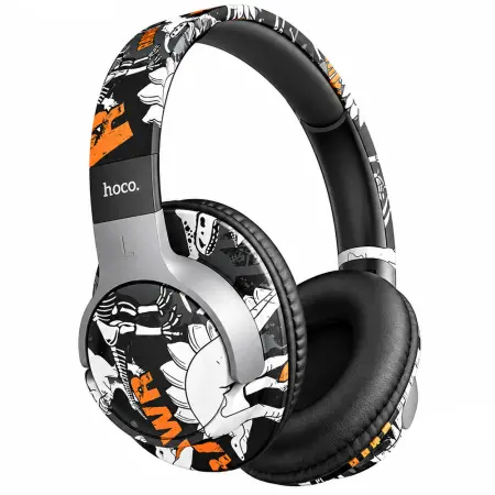 Wireless Stereo Headphone Hoco. ESD18 Graffiti v5.3 200 mAh 4h Use Time with Micro SD, Microphone  and AUX Ports Black Graffiti